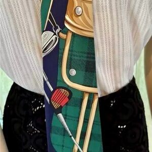 Polo Ralph Lauren Neiman Marcus Navy Green Golf Bag 5 Iron Luxury 100% Silk Tie